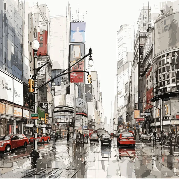 Handgezeichnete Comic Illustration Vom Times Square Times Square Zeichentrickfilm Vector — Stockvektor