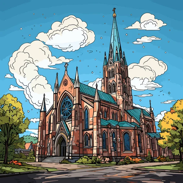 Kostel Nejsvětější Trojice Bostonu Ručně Kreslený Komiks Kostel Trojice Bostonu — Stockový vektor