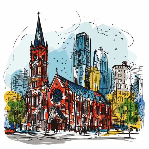 Trinity Church Boston Illustrazione Fumetti Disegnata Mano Trinity Church Boston — Vettoriale Stock