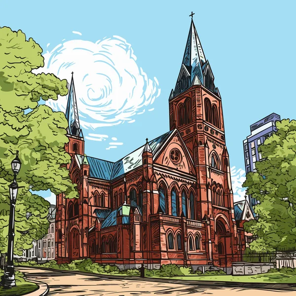 Trinity Church Boston Ilustración Cómica Dibujada Mano Trinity Church Boston — Archivo Imágenes Vectoriales
