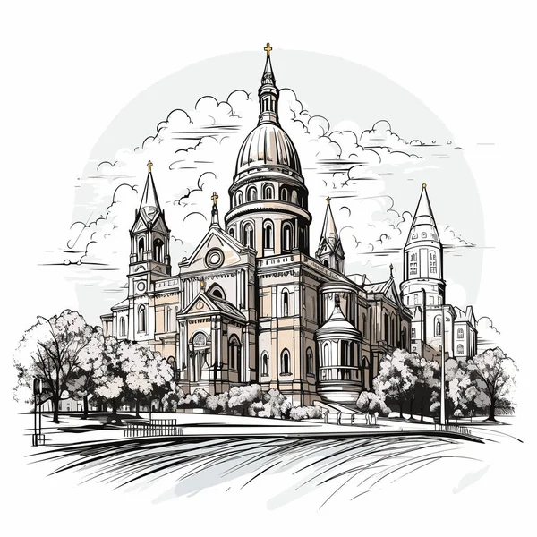 Kościół Trójcy Bostonie Ręcznie Rysowane Ilustracji Komiksu Kościół Trójcy Bostonie — Wektor stockowy
