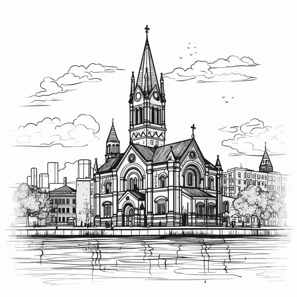 Trinity Church Boston Illustrazione Fumetti Disegnata Mano Trinity Church Boston — Vettoriale Stock