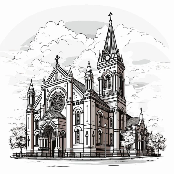 Trinity Church Boston Tegnet Tegneseriefigur Treenighetskirken Boston Vector Doodle Stil – stockvektor