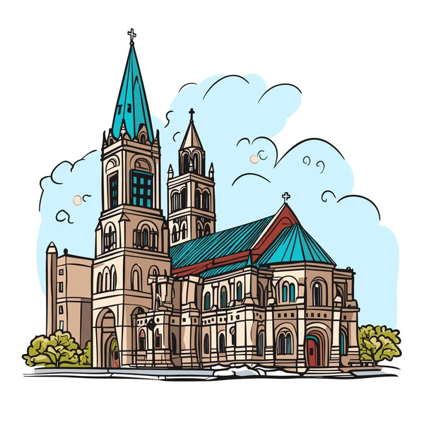 Троицкая Церковь Бостоне Рисовала Комиксы Вручную Церковь Троицы Бостоне Векторная — стоковый вектор
