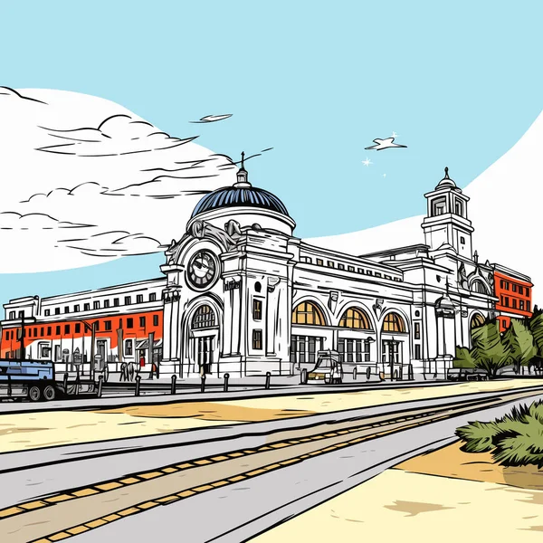 Handgezeichnete Comic Illustration Der Union Station Union Station Washington Zeichentrickfilm — Stockvektor