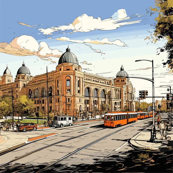 Ilustracja Komiksu Union Station Stacja Union Waszyngtonie Wektor Doodle Styl — Wektor stockowy