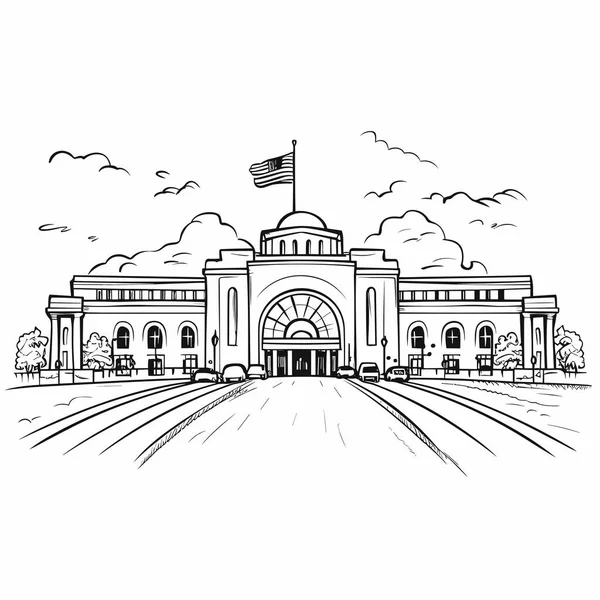 Union Stasyonu Çizimi Çizgi Roman Illüstrasyonu Washington Daki Union Stasyonu — Stok Vektör