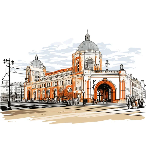 Ilustracja Komiksu Union Station Stacja Union Waszyngtonie Wektor Doodle Styl — Wektor stockowy