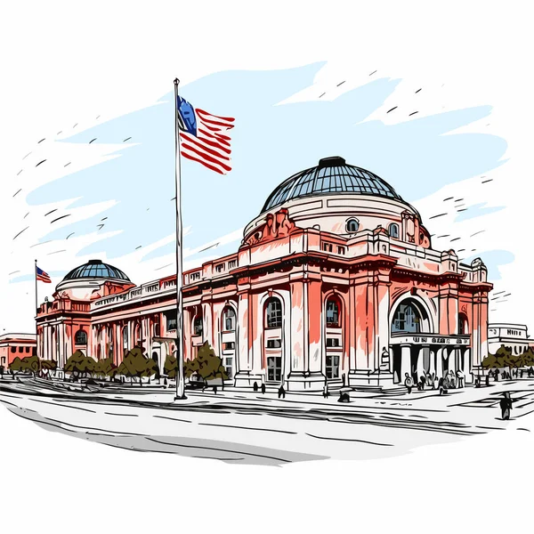 Union Station Hand Drawn Comic Illustration Union Station Washington Vector — Stock Vector