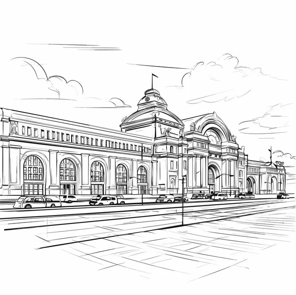 联合车站手绘漫画 华盛顿联合车站 矢量涂鸦风格卡通画 — 图库矢量图片