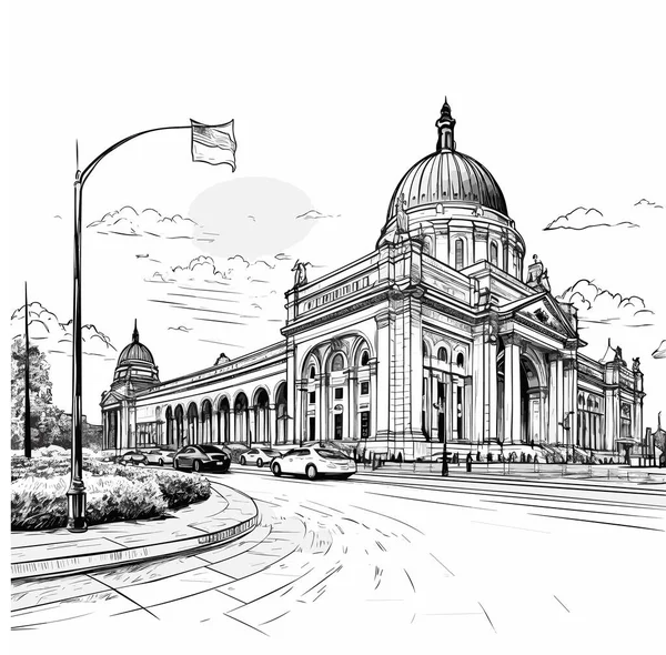 Юнион Стейшн Нарисовал Комиксы Вручную Станция Юнион Вашингтоне Векторная Иллюстрация — стоковый вектор