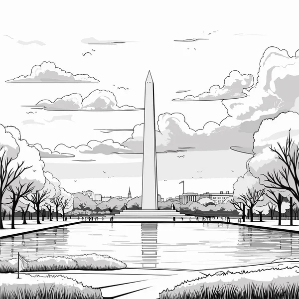 Χειροποίητη Κωμική Απεικόνιση Του Μνημείου Ουάσινγκτον Μνημείο Ουάσινγκτον Εικονογράφηση Στυλ — Διανυσματικό Αρχείο