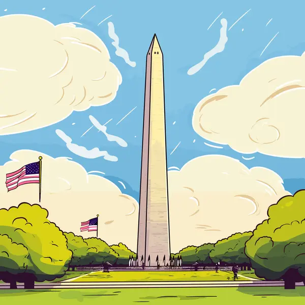 Monumento Washington Ilustración Cómica Dibujada Mano Monumento Washington Vector Doodle — Archivo Imágenes Vectoriales