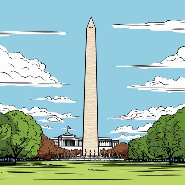 Pomnik Waszyngtona Ręcznie Rysowane Ilustracji Komiksu Pomnik Waszyngtona Wektor Doodle — Wektor stockowy