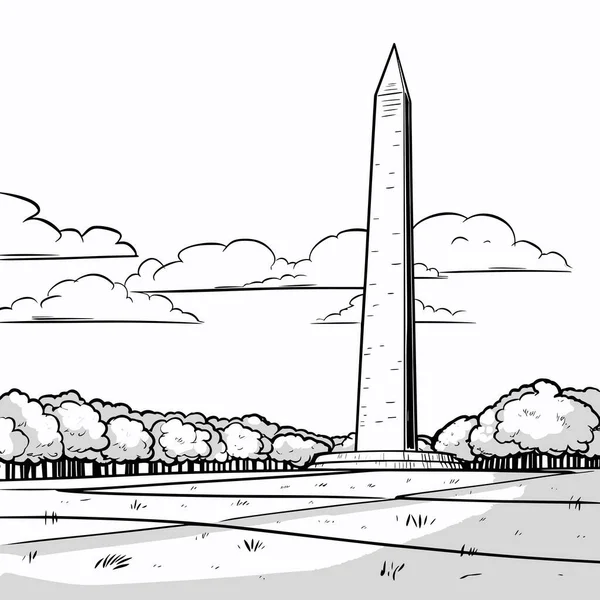 Памятник Вашингтону Ручная Рисованная Комическая Иллюстрация Памятник Вашингтону Векторная Иллюстрация — стоковый вектор