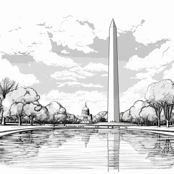 华盛顿纪念碑手绘漫画 华盛顿纪念馆矢量涂鸦风格卡通画 — 图库矢量图片