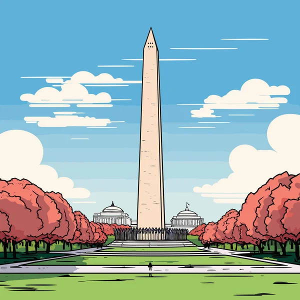 Monumento Washington Ilustração Cômica Desenhada Mão Monumento Washington Vector Doodle —  Vetores de Stock