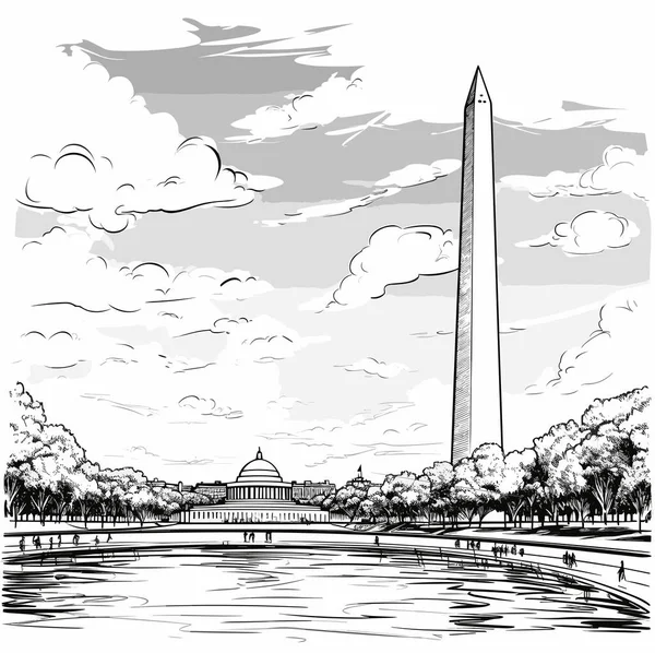 ワシントン記念碑手描きの漫画イラスト ワシントン記念碑 ベクトル落書きスタイルの漫画イラスト — ストックベクタ