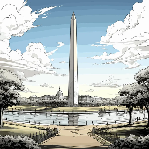 Monumento Washington Ilustração Cômica Desenhada Mão Monumento Washington Vector Doodle —  Vetores de Stock
