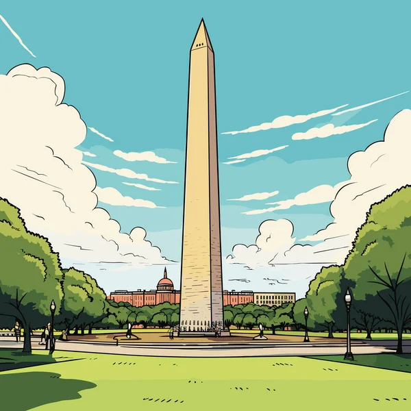 Washington Monument Illustration Comique Dessinée Main Washington Monument Illustration Vectorielle — Image vectorielle