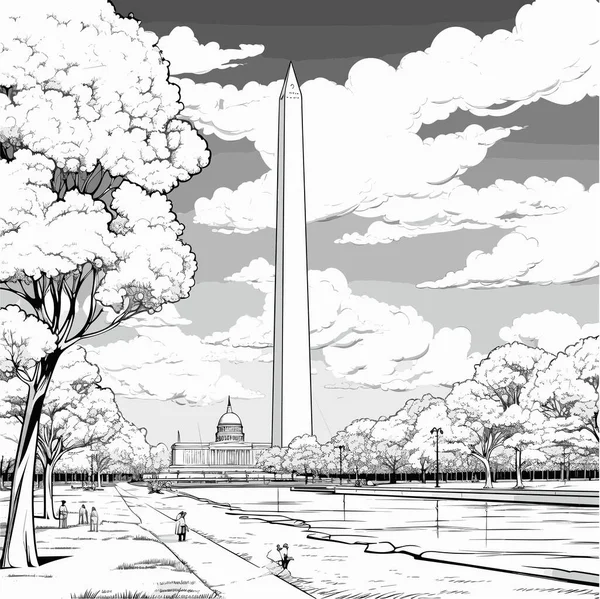 Washington Monument Handgezeichnete Comic Illustration Washington Monument Zeichentrickfilm Vector Doodle — Stockvektor