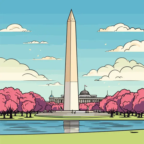 Washington Monument Käsin Piirretty Sarjakuva Washingtonin Muistomerkki Vektori Doodle Tyyli — vektorikuva