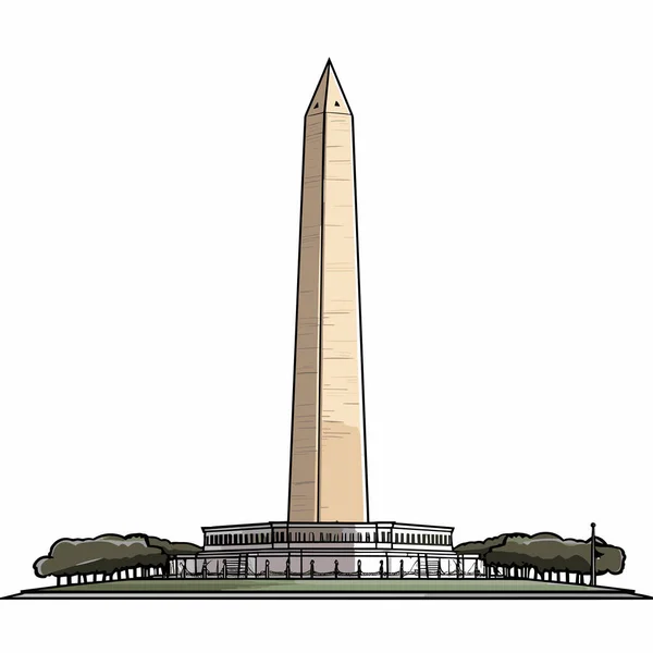 Washington Monument Met Hand Getekend Stripverhaal Washington Monument Vector Doodle — Stockvector