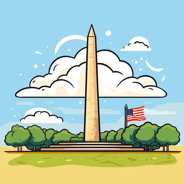 华盛顿纪念碑手绘漫画 华盛顿纪念馆矢量涂鸦风格卡通画 — 图库矢量图片