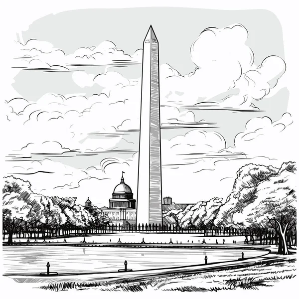 Вашингтонський Пам Ятник Намальований Вручну Комічною Ілюстрацією Пам Ятник Вашингтону — стоковий вектор