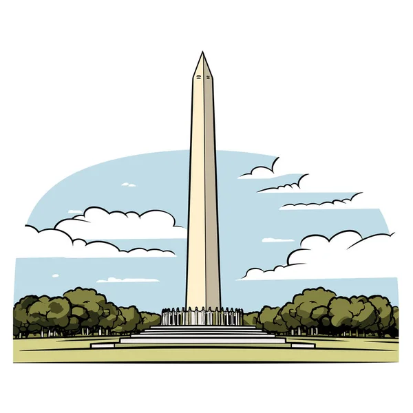 Washington Anıtı Elle Çizilmiş Komedi Çizimi Washington Anıtı Vektör Karalama — Stok Vektör