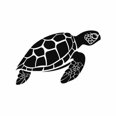 Kaplumbağa silueti. Beyaz arkaplanda siyah kaplumbağa simgesi