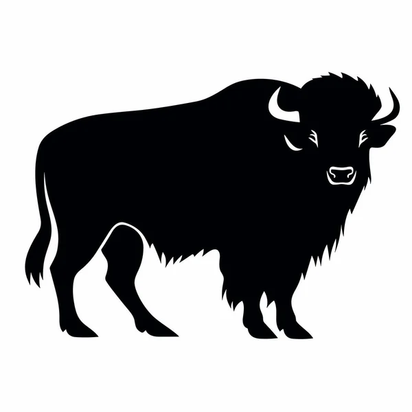 Bison Silhouet Buffalo Zwart Pictogram Witte Achtergrond — Stockvector