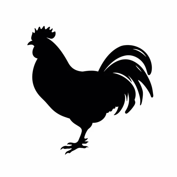 Kippensilhouet Rooster Zwart Pictogram Witte Achtergrond — Stockvector