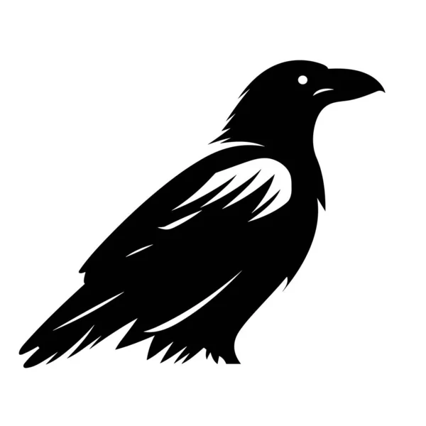 Ворон Силует Чорна Ікона Ворона Білому Тлі — стоковий вектор