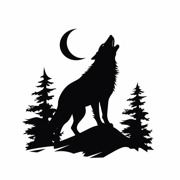 Wolf Silhouette Wolf Black Icon White Background — Stock Vector
