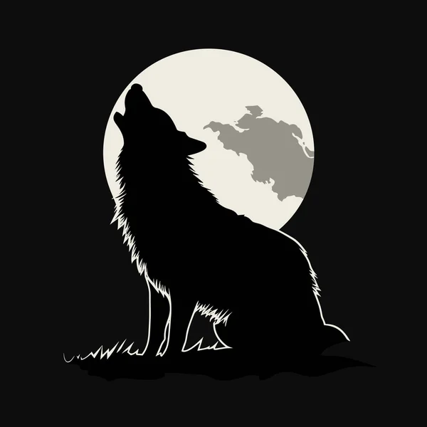 Wolf Silhouet Wolf Zwart Pictogram Witte Achtergrond — Stockvector