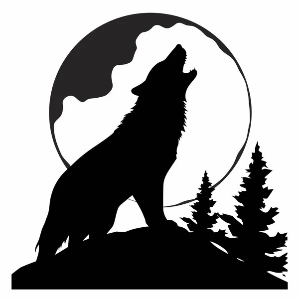 Wolf Silhouet Wolf Zwart Pictogram Witte Achtergrond — Stockvector