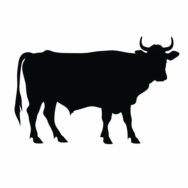 Bycza Sylwetka Czarna Ikona Krowy Białym Tle — Wektor stockowy