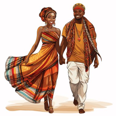 African couple hand-drawn comic illustration. Vector doodle style cartoon illustration. African couple clipart