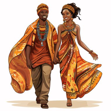 African couple hand-drawn comic illustration. Vector doodle style cartoon illustration. African couple clipart