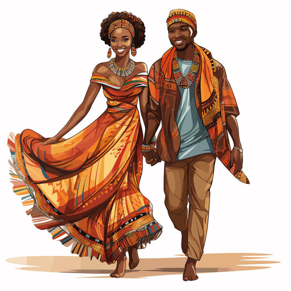 African couple hand-drawn comic illustration. Vector doodle style cartoon illustration. African couple