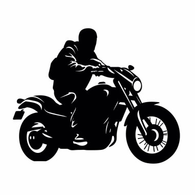 Yol motorcusu silueti. Beyaz arkaplanda siyah yol motosikletçisi simgesi