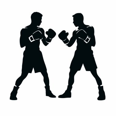 Dövüş boksörleri silueti. Savaşçı boksörler beyaz arkaplanda siyah simge