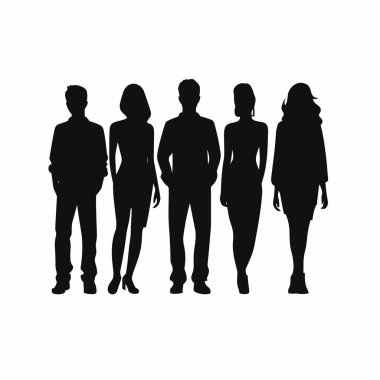 Bir grup insan silueti. Beyaz arkaplanda siyah simge grubu