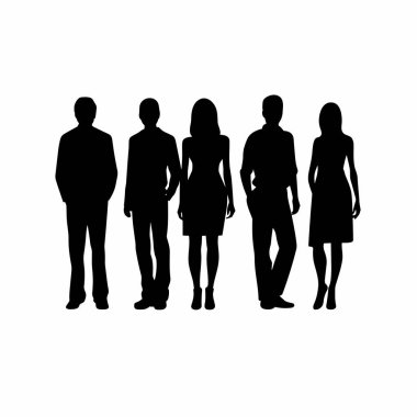 Bir grup insan silueti. Beyaz arkaplanda siyah simge grubu