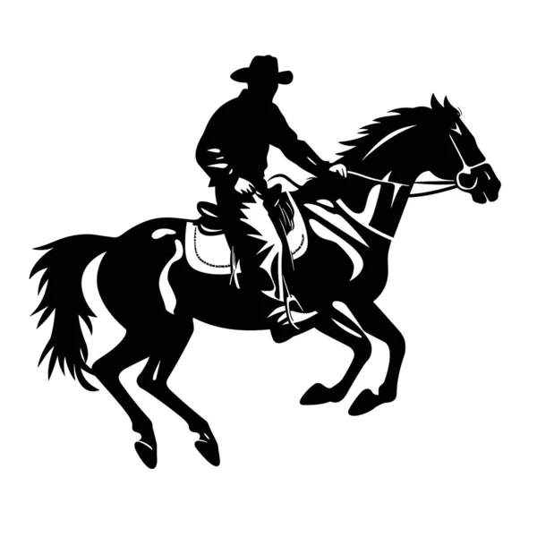 Καουμπόι Σιλουέτα Αλόγου Cowboy Ένα Άλογο Μαύρο Εικονίδιο Λευκό Φόντο Διανυσματικά Γραφικά