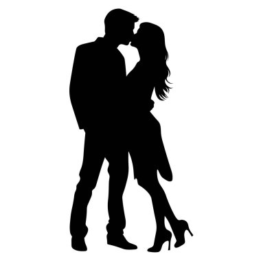 Kissing couple silhouette. Kissing couple black icon on white background clipart