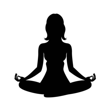Meditasyon yapan kadın silueti. Beyaz arkaplanda meditasyon yapan kadın siyah simgesi