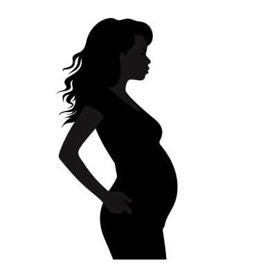 Hamile kadın silueti. Beyaz arkaplanda hamile kadın simgesi