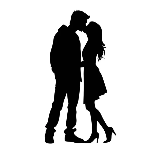 stock vector Kissing couple silhouette. Kissing couple black icon on white background